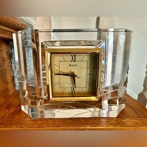 Bulova Gold and Clear Crystal counter Clock new box is damage.